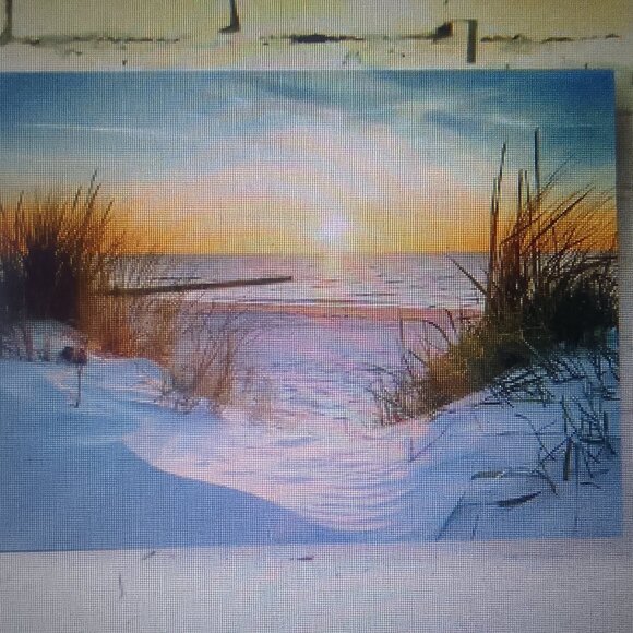 Well-done wooden frame beach & ocean landscape oil painting on canvas, brand new